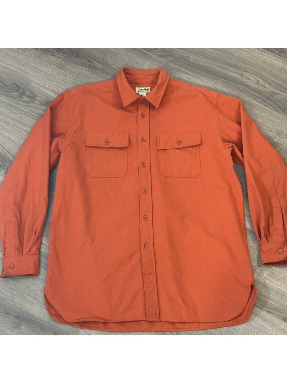 L.L.Bean Shirt Mens Large Orange Flannel 100% Cotton Long Sleeve Button-Up